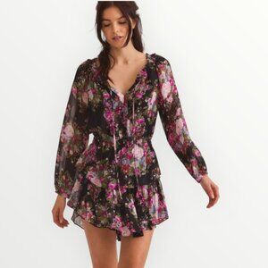 LoveShackFancy Tiered Ruffled Popover Mini Dress In Midnight Muse